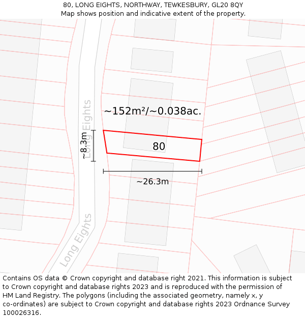 80, LONG EIGHTS, NORTHWAY, TEWKESBURY, GL20 8QY: Plot and title map