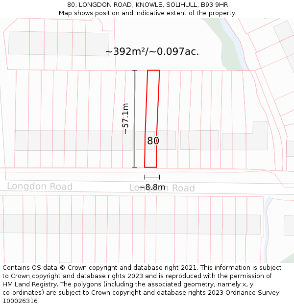 80, LONGDON ROAD, KNOWLE, SOLIHULL, B93 9HR: Plot and title map