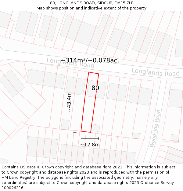 80, LONGLANDS ROAD, SIDCUP, DA15 7LR: Plot and title map