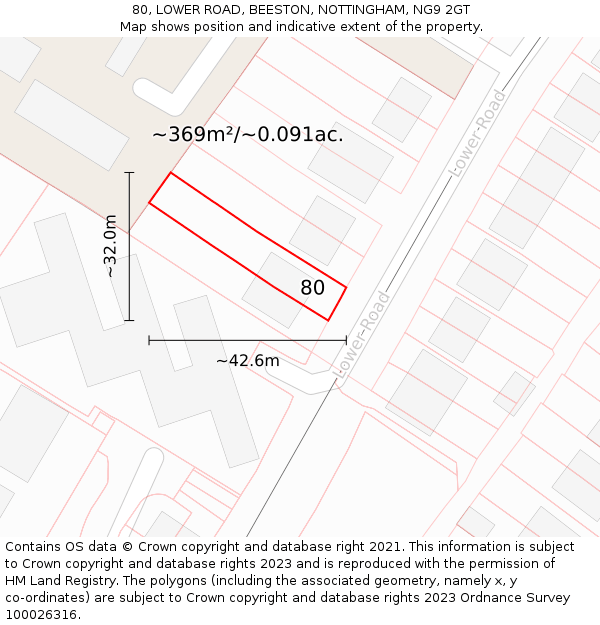 80, LOWER ROAD, BEESTON, NOTTINGHAM, NG9 2GT: Plot and title map