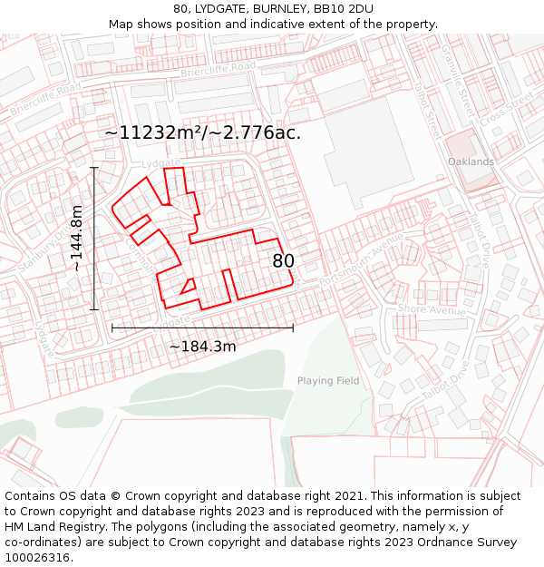 80, LYDGATE, BURNLEY, BB10 2DU: Plot and title map