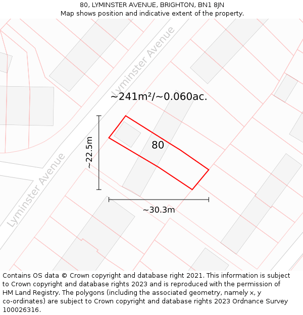 80, LYMINSTER AVENUE, BRIGHTON, BN1 8JN: Plot and title map