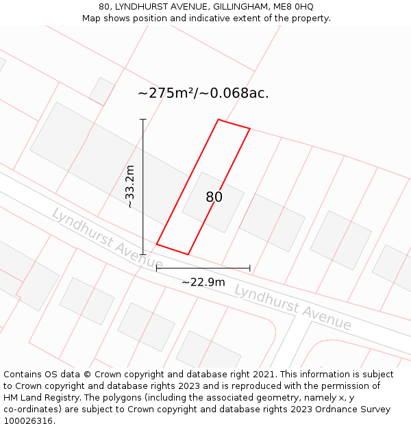 80, LYNDHURST AVENUE, GILLINGHAM, ME8 0HQ: Plot and title map