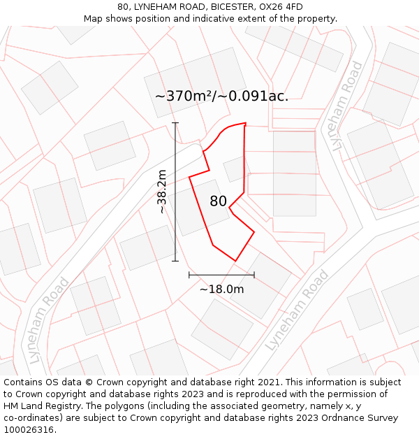 80, LYNEHAM ROAD, BICESTER, OX26 4FD: Plot and title map