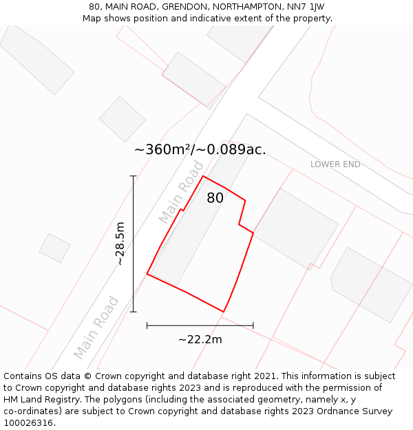 80, MAIN ROAD, GRENDON, NORTHAMPTON, NN7 1JW: Plot and title map