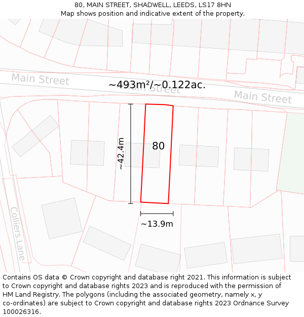 80, MAIN STREET, SHADWELL, LEEDS, LS17 8HN: Plot and title map
