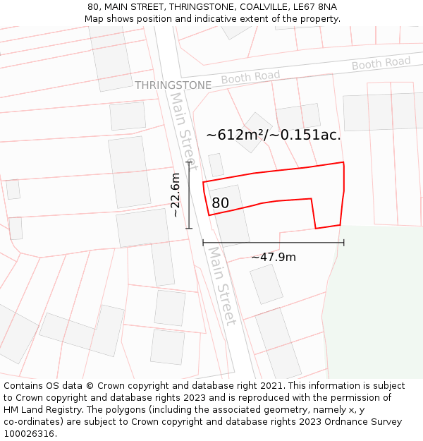 80, MAIN STREET, THRINGSTONE, COALVILLE, LE67 8NA: Plot and title map