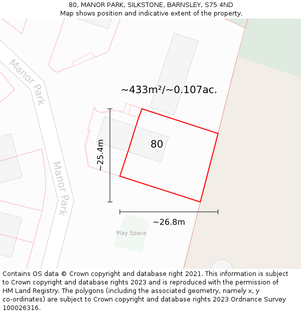 80, MANOR PARK, SILKSTONE, BARNSLEY, S75 4ND: Plot and title map