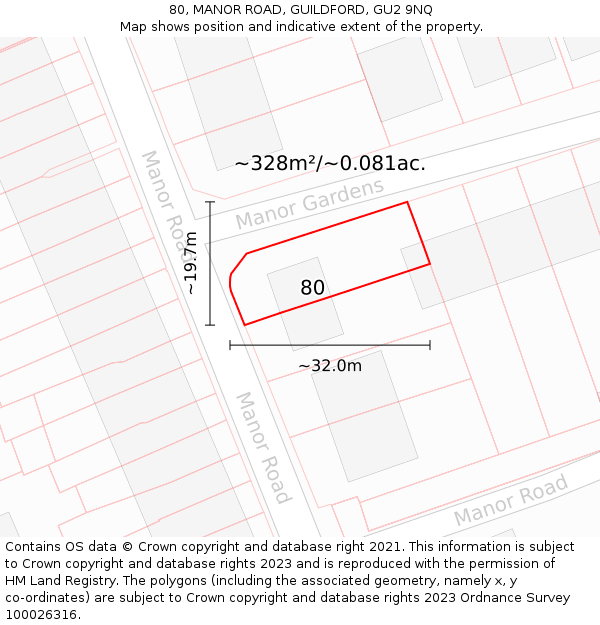 80, MANOR ROAD, GUILDFORD, GU2 9NQ: Plot and title map