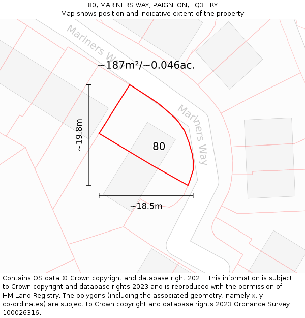 80, MARINERS WAY, PAIGNTON, TQ3 1RY: Plot and title map