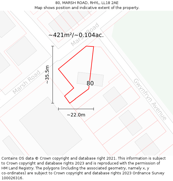 80, MARSH ROAD, RHYL, LL18 2AE: Plot and title map