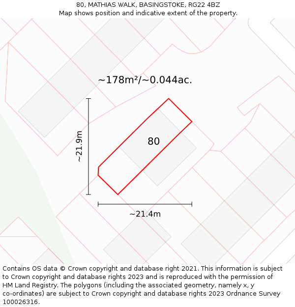 80, MATHIAS WALK, BASINGSTOKE, RG22 4BZ: Plot and title map