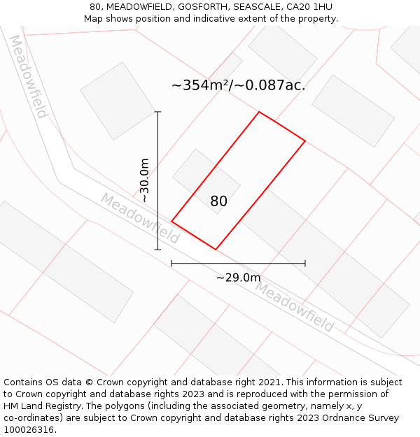 80, MEADOWFIELD, GOSFORTH, SEASCALE, CA20 1HU: Plot and title map