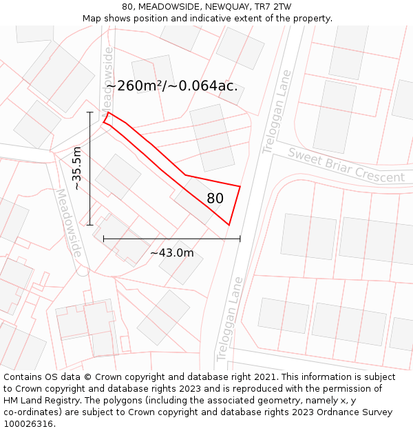 80, MEADOWSIDE, NEWQUAY, TR7 2TW: Plot and title map