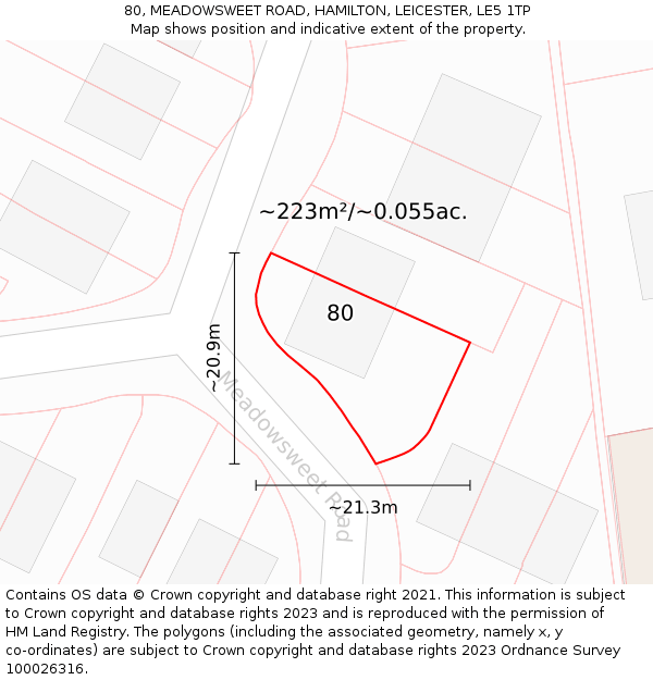 80, MEADOWSWEET ROAD, HAMILTON, LEICESTER, LE5 1TP: Plot and title map
