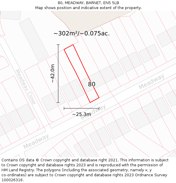80, MEADWAY, BARNET, EN5 5LB: Plot and title map