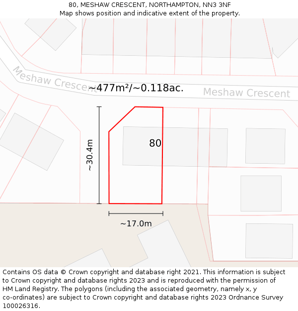 80, MESHAW CRESCENT, NORTHAMPTON, NN3 3NF: Plot and title map