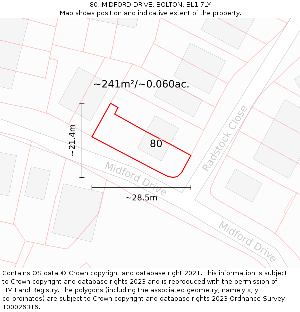 80, MIDFORD DRIVE, BOLTON, BL1 7LY: Plot and title map