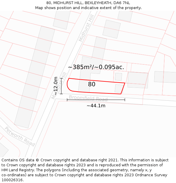 80, MIDHURST HILL, BEXLEYHEATH, DA6 7NL: Plot and title map