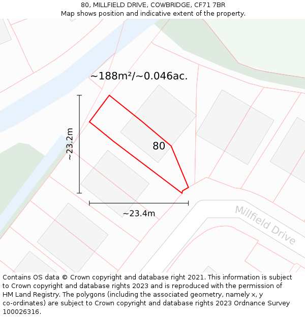 80, MILLFIELD DRIVE, COWBRIDGE, CF71 7BR: Plot and title map