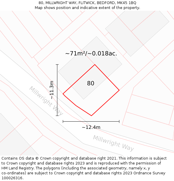 80, MILLWRIGHT WAY, FLITWICK, BEDFORD, MK45 1BQ: Plot and title map