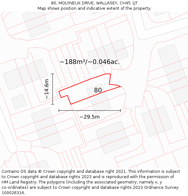 80, MOLYNEUX DRIVE, WALLASEY, CH45 1JT: Plot and title map