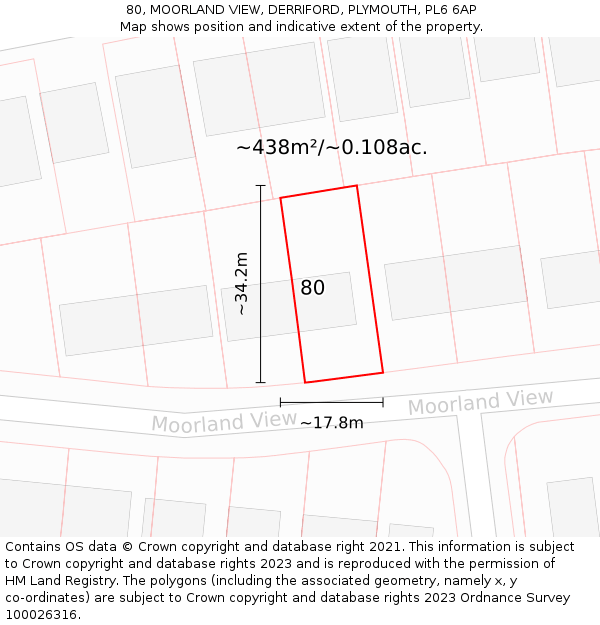 80, MOORLAND VIEW, DERRIFORD, PLYMOUTH, PL6 6AP: Plot and title map