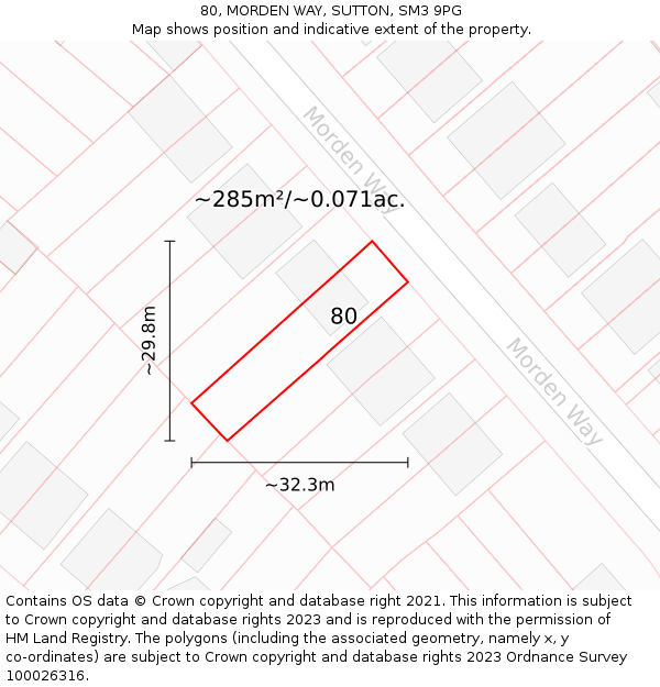 80, MORDEN WAY, SUTTON, SM3 9PG: Plot and title map