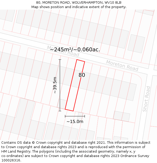 80, MORETON ROAD, WOLVERHAMPTON, WV10 8LB: Plot and title map