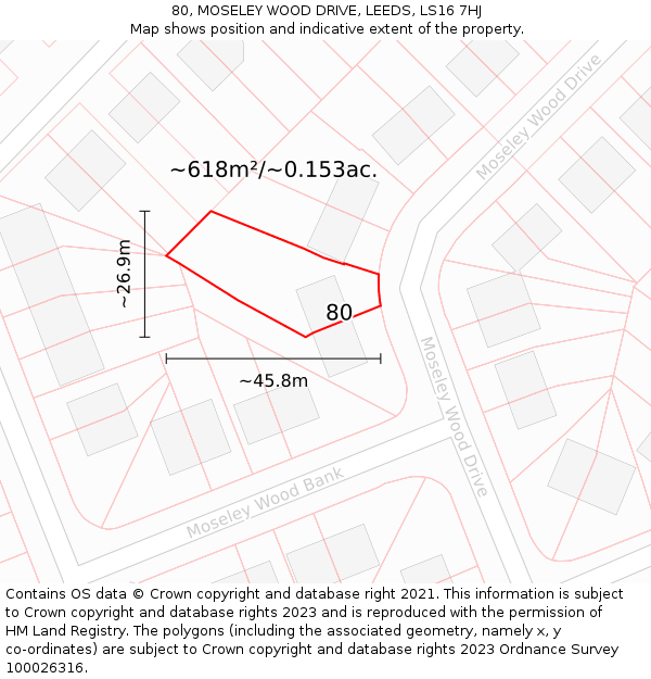 80, MOSELEY WOOD DRIVE, LEEDS, LS16 7HJ: Plot and title map
