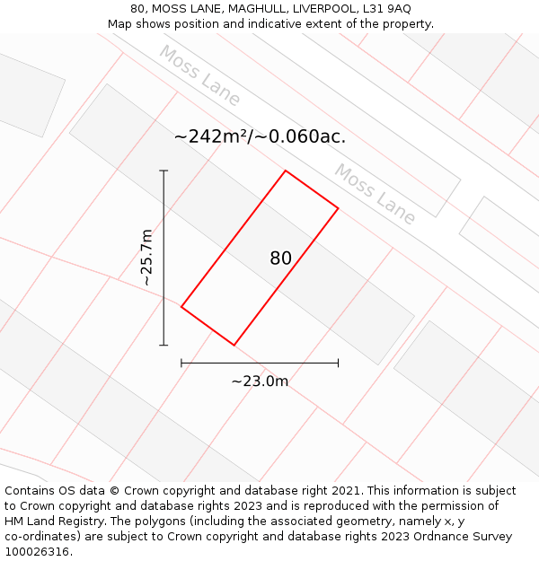 80, MOSS LANE, MAGHULL, LIVERPOOL, L31 9AQ: Plot and title map