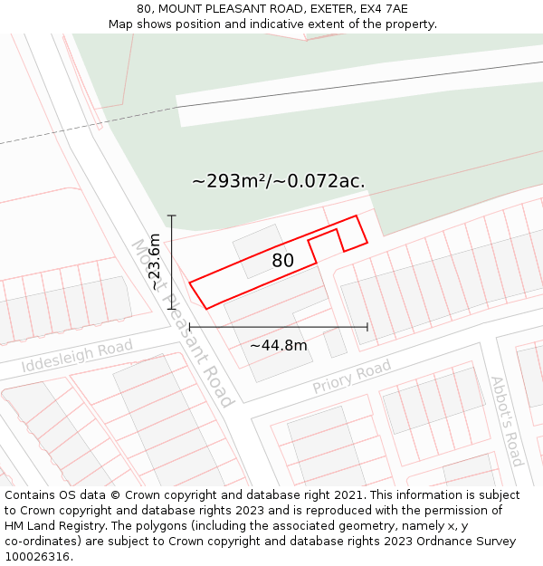 80, MOUNT PLEASANT ROAD, EXETER, EX4 7AE: Plot and title map