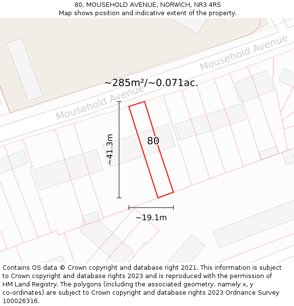 80, MOUSEHOLD AVENUE, NORWICH, NR3 4RS: Plot and title map
