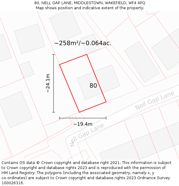 80, NELL GAP LANE, MIDDLESTOWN, WAKEFIELD, WF4 4PQ: Plot and title map