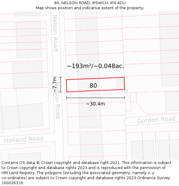 80, NELSON ROAD, IPSWICH, IP4 4DU: Plot and title map