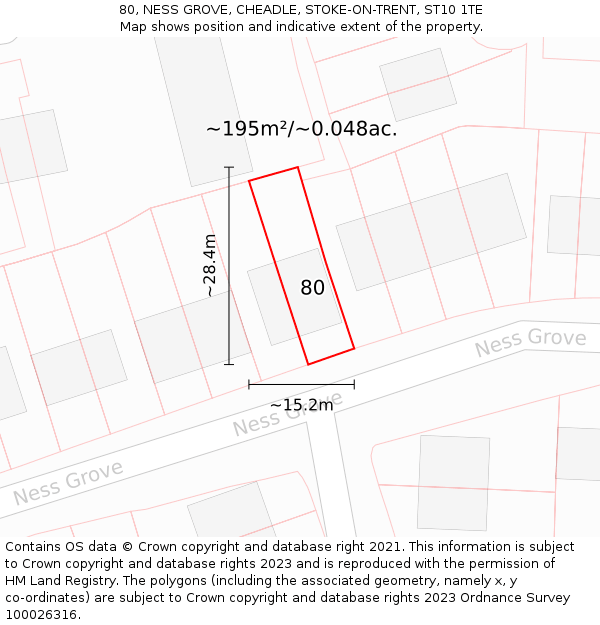 80, NESS GROVE, CHEADLE, STOKE-ON-TRENT, ST10 1TE: Plot and title map