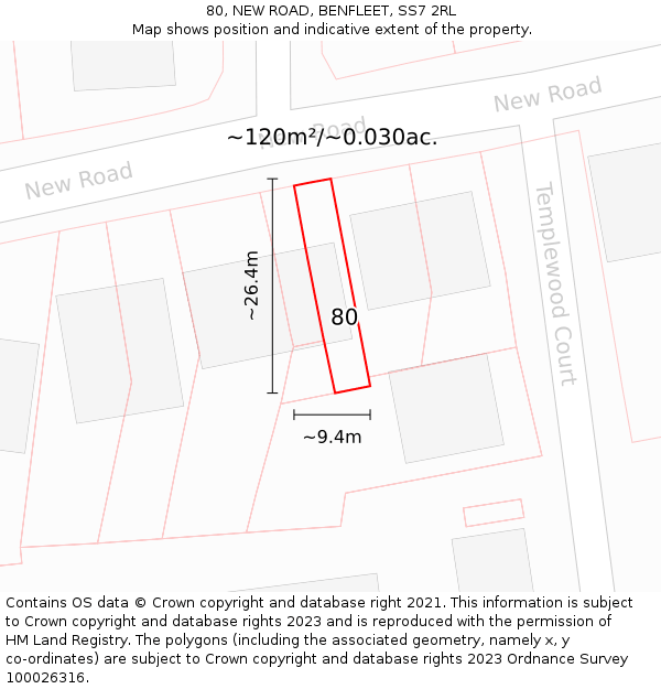 80, NEW ROAD, BENFLEET, SS7 2RL: Plot and title map