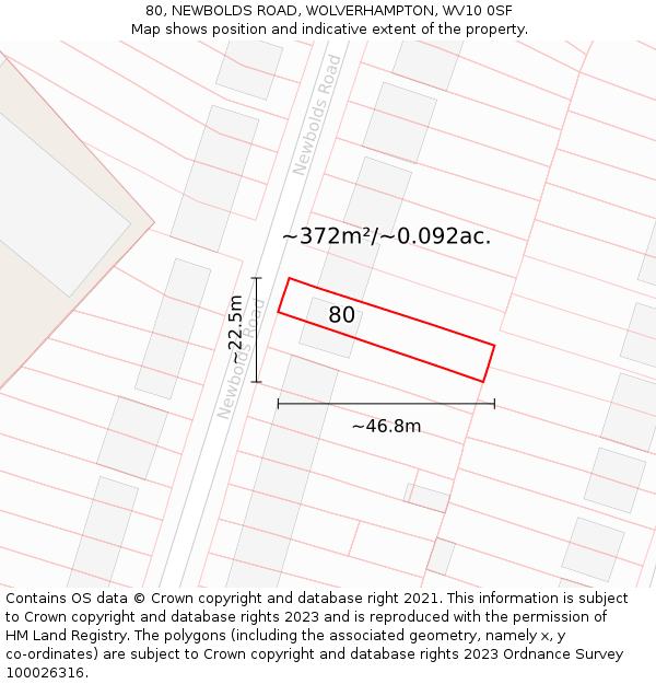 80, NEWBOLDS ROAD, WOLVERHAMPTON, WV10 0SF: Plot and title map
