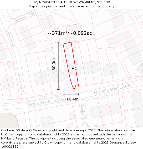 80, NEWCASTLE LANE, STOKE-ON-TRENT, ST4 5DR: Plot and title map