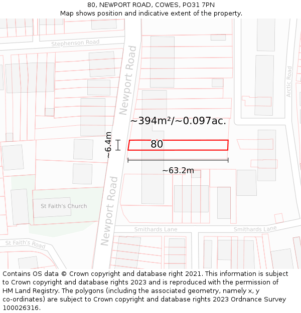 80, NEWPORT ROAD, COWES, PO31 7PN: Plot and title map