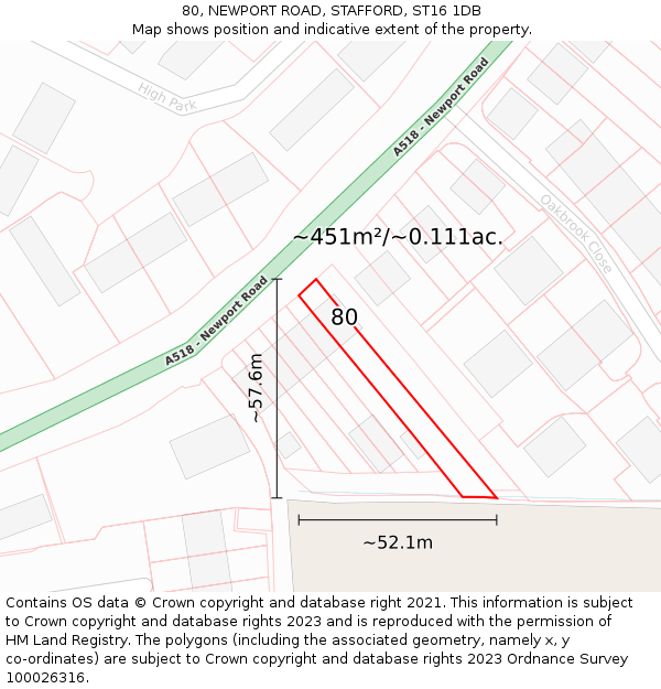 80, NEWPORT ROAD, STAFFORD, ST16 1DB: Plot and title map