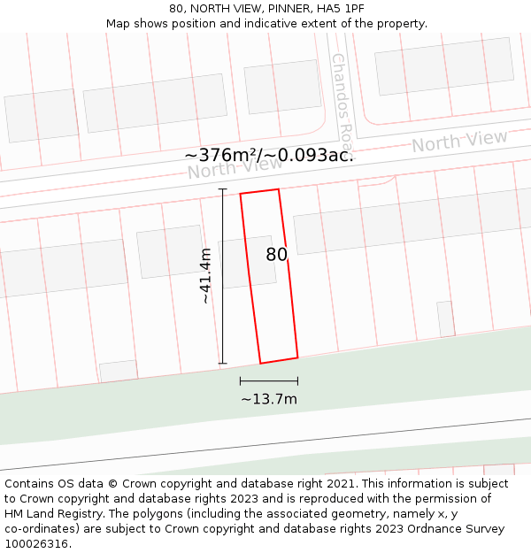 80, NORTH VIEW, PINNER, HA5 1PF: Plot and title map