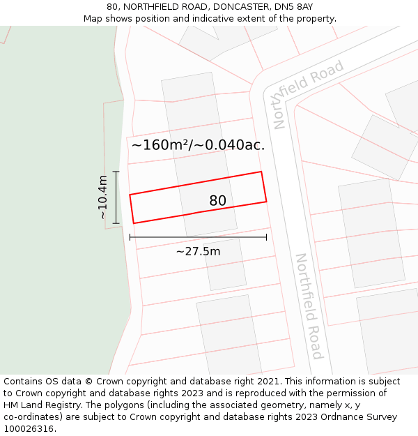 80, NORTHFIELD ROAD, DONCASTER, DN5 8AY: Plot and title map