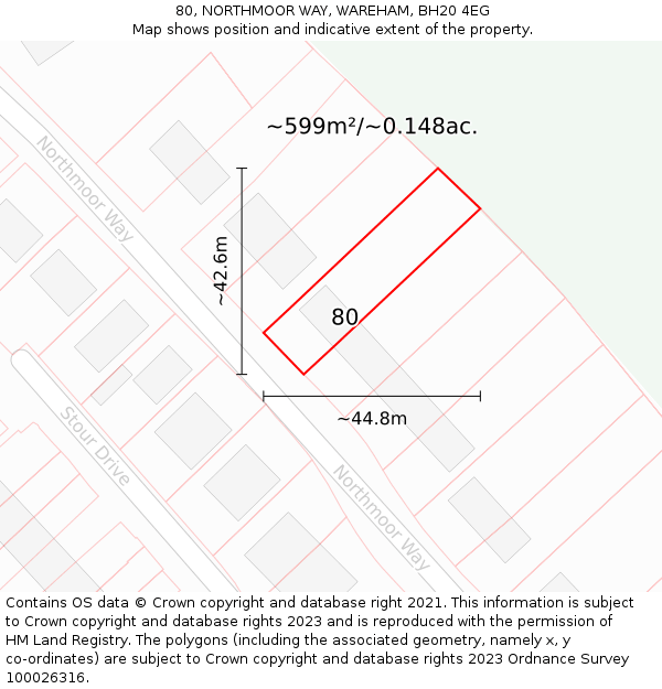 80, NORTHMOOR WAY, WAREHAM, BH20 4EG: Plot and title map