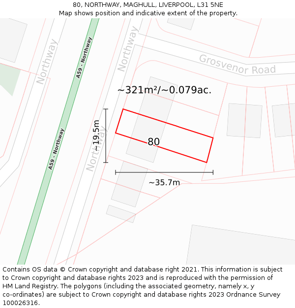 80, NORTHWAY, MAGHULL, LIVERPOOL, L31 5NE: Plot and title map