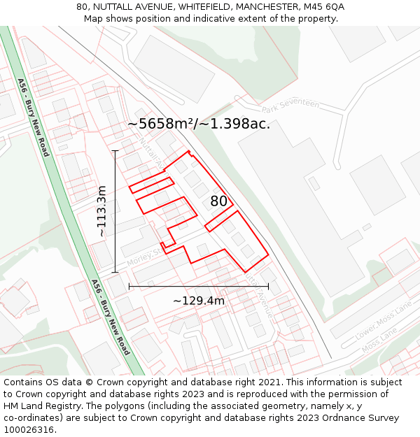 80, NUTTALL AVENUE, WHITEFIELD, MANCHESTER, M45 6QA: Plot and title map