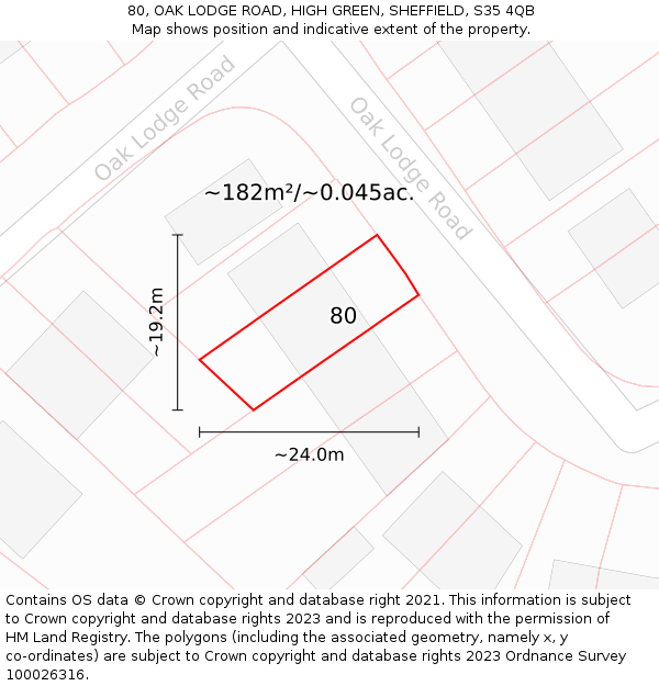 80, OAK LODGE ROAD, HIGH GREEN, SHEFFIELD, S35 4QB: Plot and title map