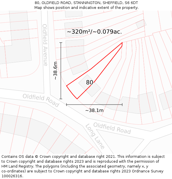 80, OLDFIELD ROAD, STANNINGTON, SHEFFIELD, S6 6DT: Plot and title map