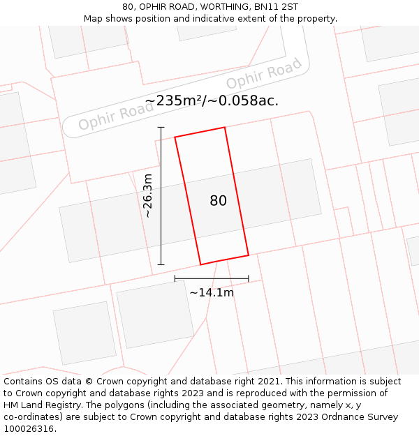 80, OPHIR ROAD, WORTHING, BN11 2ST: Plot and title map