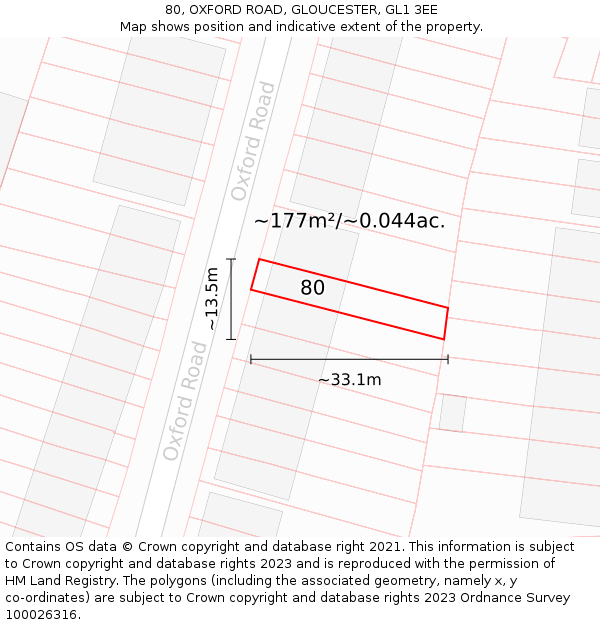 80, OXFORD ROAD, GLOUCESTER, GL1 3EE: Plot and title map